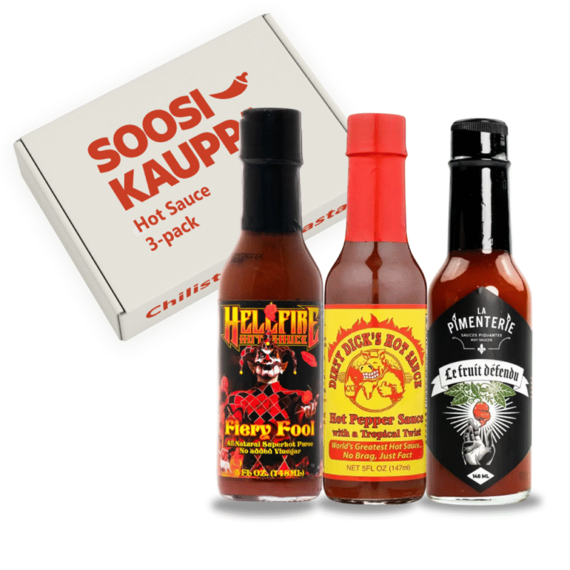 Fathers_bundle Soosikaupan isänpäivähaaste Isä. vs. Soosi, joka sisältää kolme erilaisen tulisuuden chilikastiketta tyylikkäässä lahjapakkauksessa.